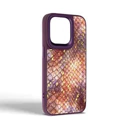 Кожаный чехол для Apple iPhone 15 Pro, Harder Nagas, фиолетовый, термополиуретан ТПУ + экокожа с имитацией кожи Наги, панель, защита корпуса, противоударный, микрофибра, рамка вокруг камеры, защита всего корпуса, (ARM76739) - мініатюра 2