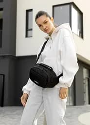 Женская сумка через плечо бананка Sambag Flex черная тканевая 30×17×15 см (85351065)