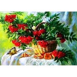 Алмазна мозаїка 40 * 50 см зі стразами на підрамнику Осінній натюрморт Калина