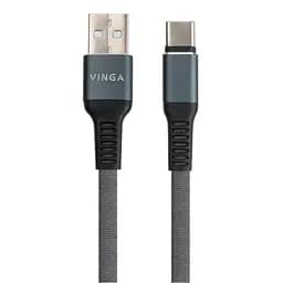 Дата кабель USB 2.0 AM to Type-C 1m flat nylon gray Vinga (VCPDCTCFNB1GR) - мініатюра 2