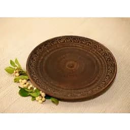 Тарілка керамічна (глиняна) 21 см різьблена коричнева