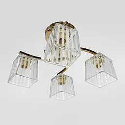 Стельовий золотий світильник на 4 білих плафони Ø 45 см | Арт. 91173/4 FGD | Line F