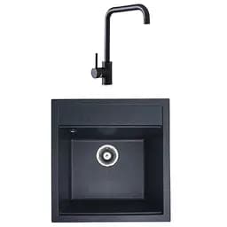 Гранітна мийка з краном квадратна WIZ № 18 490х510 мм (Чорна)