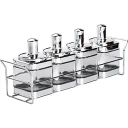 Набор банок для сыпучих продуктов Yiwu с ложкой на подставке хром 4 шт. HP-1340