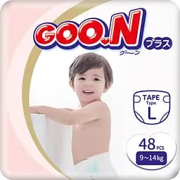Підгузки Goo.N Plus L (9-14 кг) 48 шт. на липучках для дітей унісекс