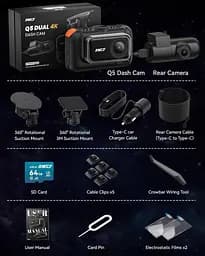 Двоканальна камера IIWEY 4K Dash Cam спереду ззаду, 3-дюймовий IPS-екран, 5G Wi-Fi 64GB SD-карта в комплекті, 4K 2160P - мініатюра 2