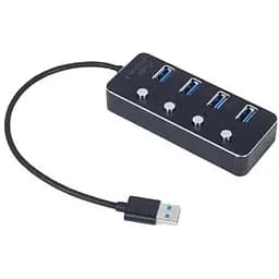 Хаб Usb Gembird UHB-U3P4P-01, черный, Usb 3.1 - 4xUsb 3.0, кабель 24 см, алюминиевый корпус