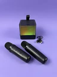 Портативна Bluetooth колонка K18 з функцією караоке, 2 мікрофони в комплекті, RGB підсвітка, LED дисплей, акумулятор, чорна 10345