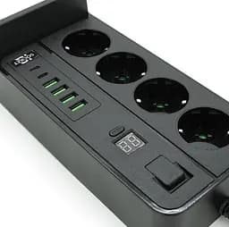 Сетевой фильтр-удлинитель Voltronic G-12H, 4 Socket+4 USB 3,2А+2 Type-C +беспроводная зарядка +таймер, 2м, Black - мініатюра 2
