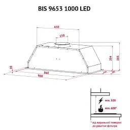 Витяжка повнобудована Perfelli BIS 9653 I 1000 LED - мініатюра 12