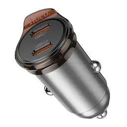 Автомобільний зарядний пристрій Hoco NZ16B 2 Type-C PD 45W metal grey - мініатюра 3