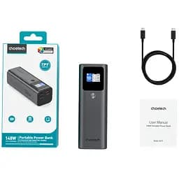 УМБ Choetech 27000mAh 140W PD5.0,QC3.0, USB-A, 2xUSB-C In/Out, TFT Display, black - мініатюра 4