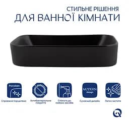 Раковина накладна Qtap Scorpio 550х390х120 мм, Matt Black, прямокутна, без донного клапана QT14112243MBN - мініатюра 2