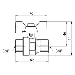 Кран кульовий Kroner 3/4" ВВ PN40 метелик, нікельований (CV033209) - мініатюра 3