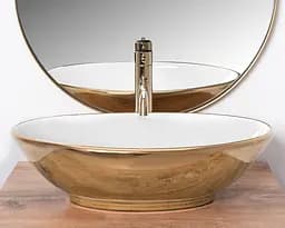 Умивальник Rea Pamela gold white накладний REA-U6345, Золотий - мініатюра 4