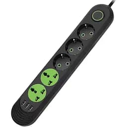 Мережевий фільтр-подовжувач Voltronic F02UB 3 розетки EU + 2 розетки Universal + 3 USB 1.5 м 2500W Black