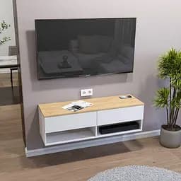 Тумба под телевизор навесная FH-Istad с ящиками и открытыми полками 1200х360х380 мм Белый/Дуб Крафт Золотой