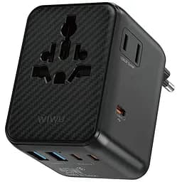 Мережевий універсальний перехідник WIWU UA010 Warrior GaN 45W + 2USB-A/3C Black
