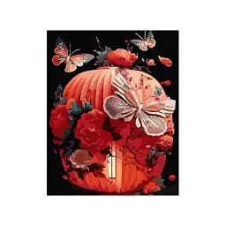 Картина за номерами Strateg Японський ліхтар у квітах на чорному фоні 40х50 см