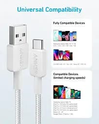 Кабель Anker 322 USB-A to USB-C - 1.8m Nylon White teh0022030 - мініатюра 3