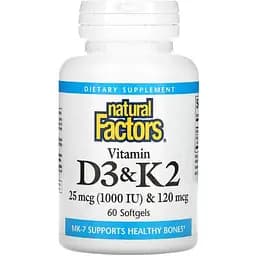 Витамины Natural Factors Vitamin D3&K2 60 гелевых капсул
