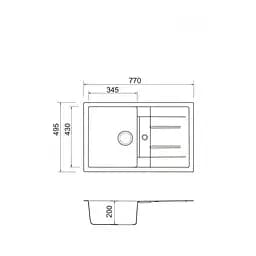 Кухонна мийка Adamant FORT чорний металік 770x495x200 мм, з крилом 77 см - мініатюра 4