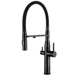 Змішувач для кухні на дві води з гнучким виливом Mixxus VTM-021 MI6089 Чорний матовий