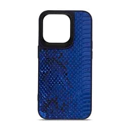 Кожаный чехол для Apple iPhone 14 Pro, Harder Snake Pattern, синий, термополіуретан ТПУ + экокожа с текстурой змеиной кожи, панель, защита корпуса, противоударный, микрофибра, рамка вокру камеры, защита всего корпуса, (ARM76808)
