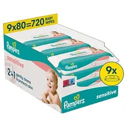 Дитячі вологі серветки Pampers Sensitive 720 шт. (9 упаковок x 80 шт.)