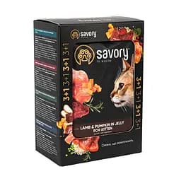 Набор паучей Savory Kitten 3+1 для котят ягненок с тыквой в желе 85 г