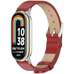 Кожаный ремешок Mijobs для фитнеса браслета Xiaomi Mi Smart Band 8 Red Silver