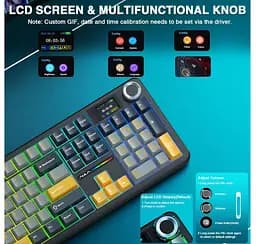 Клавиатура игровая механическая AULA F-108-Pro Wireless Gasket Keyboard Reaper switch, 2.4G, BT, Black - мініатюра 8