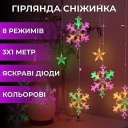 Гірлянда-штора Зірки та сніжинки розмір 3*1 м 12 фігур, мультиколор GarlandoPro 1733061ML