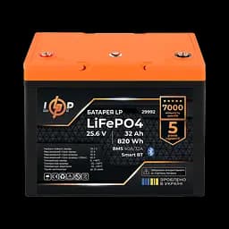 Акумулятор LP LiFePO4 25,6V - 32 Ah (820Wh) (BMS 40A/32А) пластик Smart BT