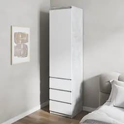 Шкаф для одежды Vays, пенал с полками и ящиками, без ручек R-35 Бетон-Белый фасад