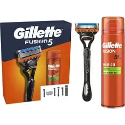 Подарунковий набір: Станок для гоління чоловічий Gillette Fusion5 з 1 змінним картриджем + Гель для гоління Gillette Fusion5 для чутливої шкіри 200 мл