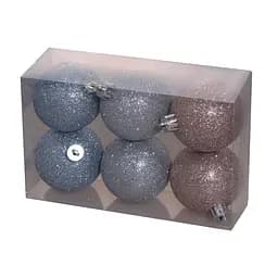 Ялинкові кульки Chomik пластикові блакитний + рожевий + сріблястий 6 см 6 шт. (GIF0577)