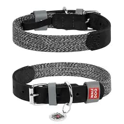 Ошейник для собак из кожи и восстановленного хлопка Waudog Classic M Ш 20 мм Д 30-39 см черный