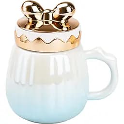 Чашка керамічна Happy Life Life з кришкою блакитна градієнт 500 мл HP7194BL