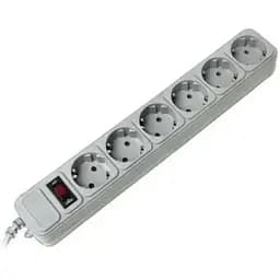 Фильтр сетевой Gembird, 6 розеток, 3 м, Grey, 10А, до 2.5 кВт, выключатель, заземление, 3x0.75 мм² (SPG6-G-10G)