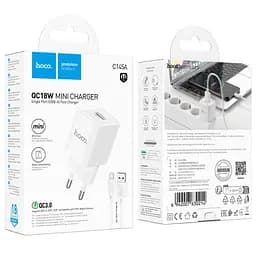 Мережевий зарядний пристрій Hoco C145A Charm single port QC3.0 charger set(Micro)(EU) Білий - мініатюра 2