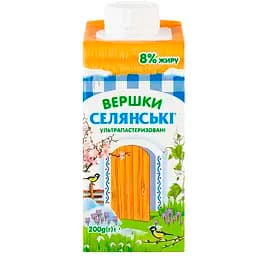 Сливки Селянські ультрапастеризованные 8% 200 г
