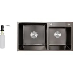 Мийка для кухні Lidz Handmade H7843 з двома чашами інтегрована 3.0/1.0 мм Brushed Black PVD (LDH7843BPVD45586)