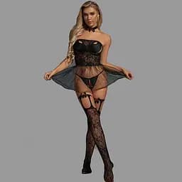 Приголомшливий комплект: сукня, панчохи, стрінги, чокер XS-S – Еротична білизна