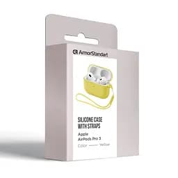Силіконовий чохол для навушників Apple AirPods Pro 3, Silicone Case with straps, жовтий, захисний чохол з ремінцем, ультратонкий і легкий, повний захист, з підвіскою, м"який силікон, ArmorStandart (ARM88303) - мініатюра 2