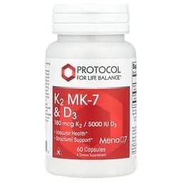 Вітаміни K2 MK-7 і Д3 Protocol for Life Balance K2 MK-7 & D3 60 капсул