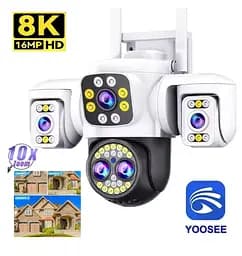 Вулична WiFi IPкамера YooseeY007-8K  16Мп  біло-чорна 4 об'єктиви поворотні