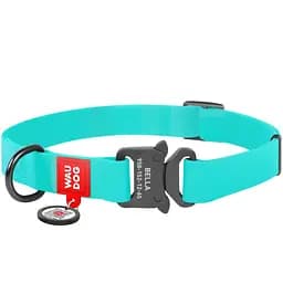 Ошейник для собак Waudog Waterproof, коллартекс, водостойкий, светящийся, с QR паспортом, металлическая пряжка-фастекс, 24-40х2 см, ментоловый