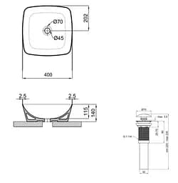 Раковина накладна Qtap Kolibri 400x400x140 White з донним клапаном QT10116303W48466 - мініатюра 6