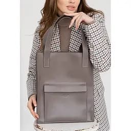 Шкіряна жіноча сумка шоппер Бетсі з кишенею темно-бежева Краст